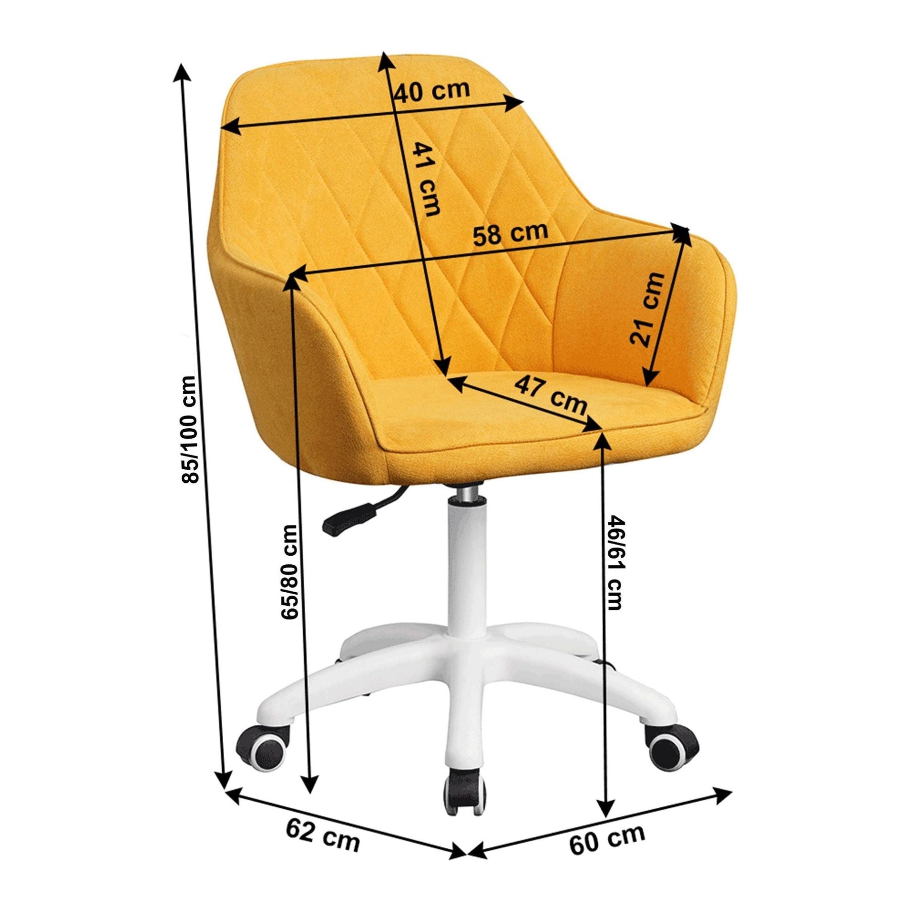 Scaun de birou SANTY, galben, metal/stofa, 60x62x85-100 cm