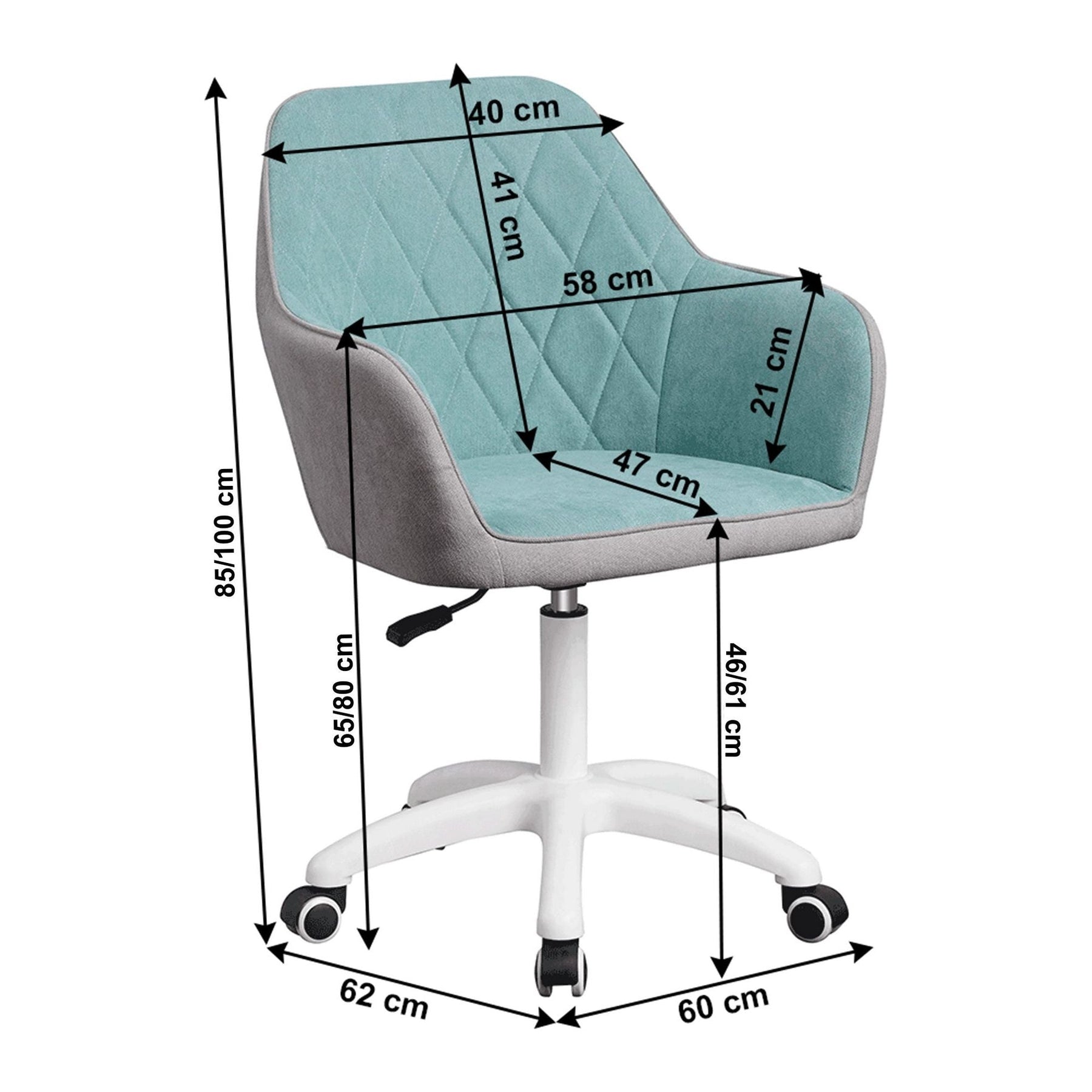 Scaun de birou SANTY, verde menta/gri, metal/stofa, 60x62x85-100 cm