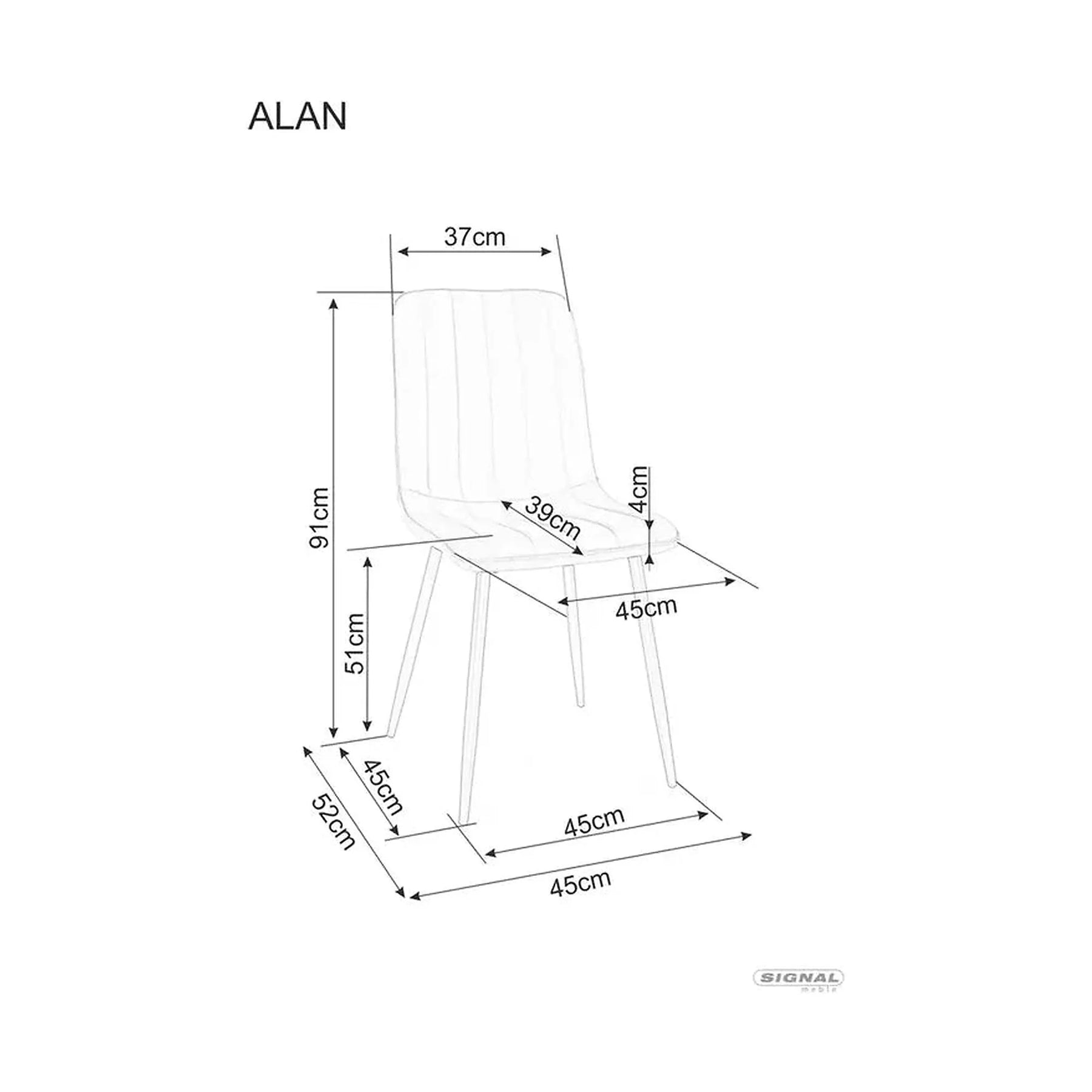 Scaun ALAN, stofă/metal, gri/negru, 45×39×91 cm