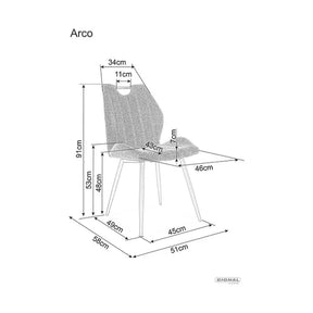 Scaun ARCO, stofă/metal, galben mustar/negru, 51×43×91 cm