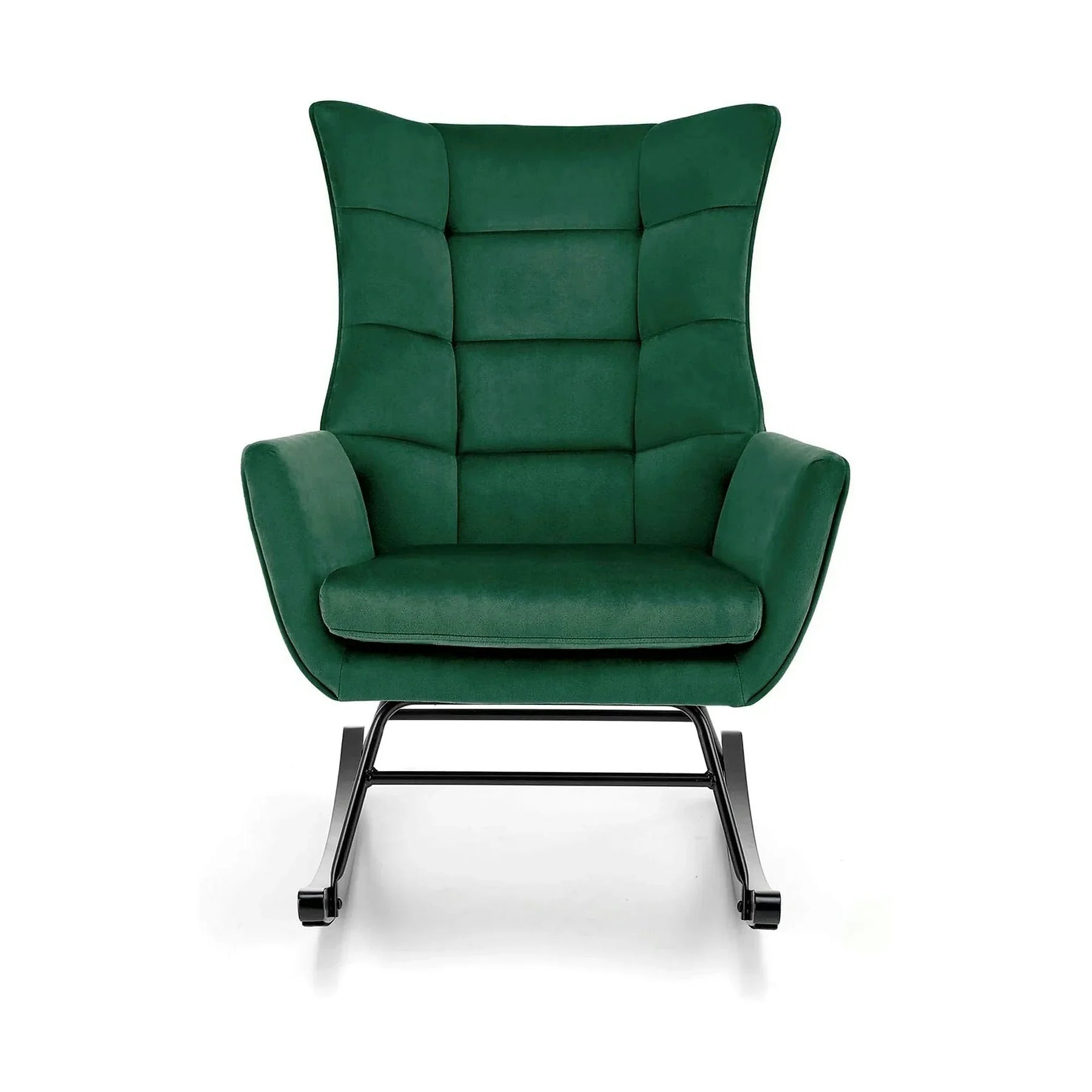 Scaun balansoar tapitat BAZALTO, verde/negru, stofa catifelata, 70x90x92 cm