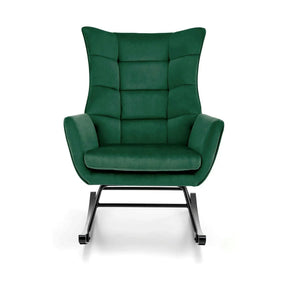 Scaun balansoar tapitat BAZALTO, verde/negru, stofa catifelata, 70x90x92 cm