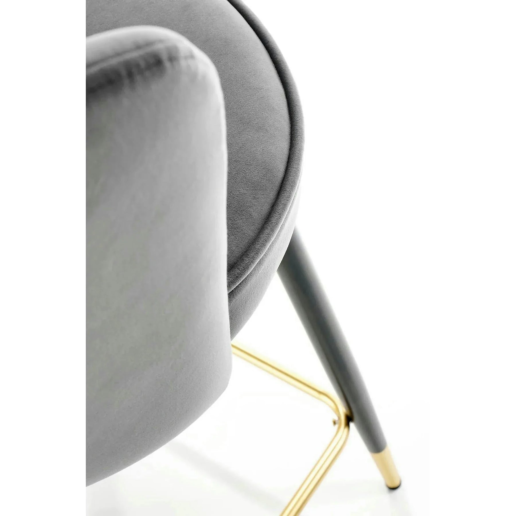 Scaun bar H106, stofă catifelata/otel, gri/negru/auriu, 55×58×96 cm