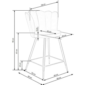 Scaun bar H106, stofă catifelata/otel, gri/negru/auriu, 55×58×96 cm