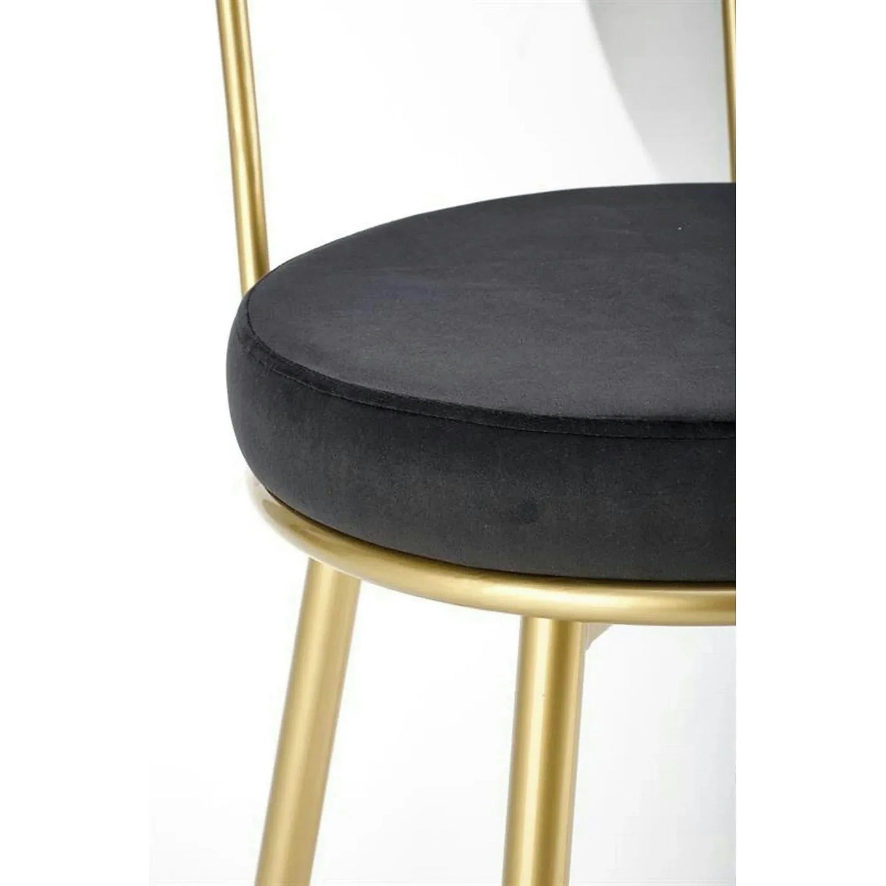 Scaun bar H115, stofă catifelata/otel, negru/auriu, 45×54×90 cm