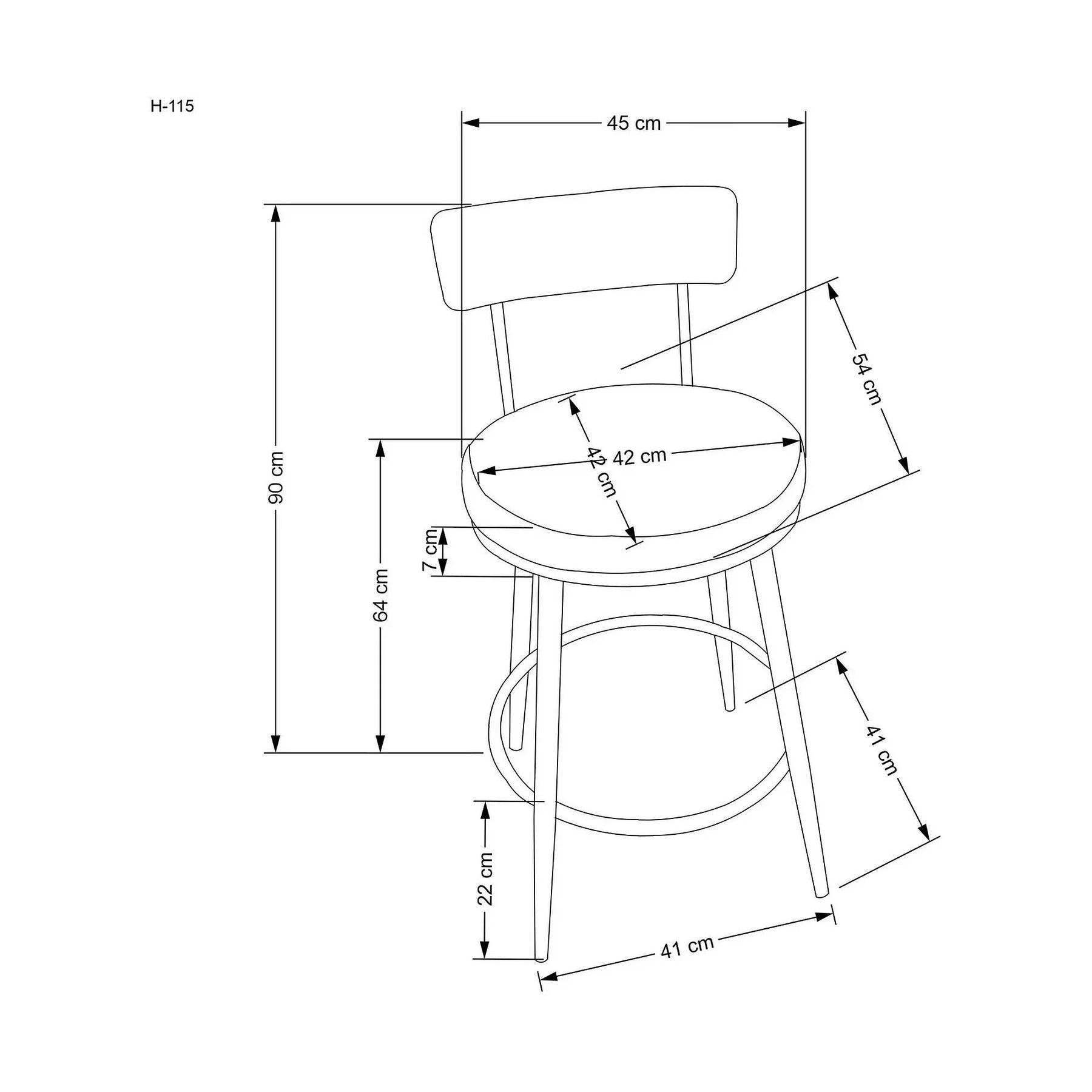 Scaun bar H115, stofă catifelata/otel, negru/auriu, 45×54×90 cm