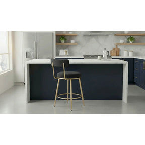 Scaun bar H115, stofă catifelata/otel, negru/auriu, 45×54×90 cm