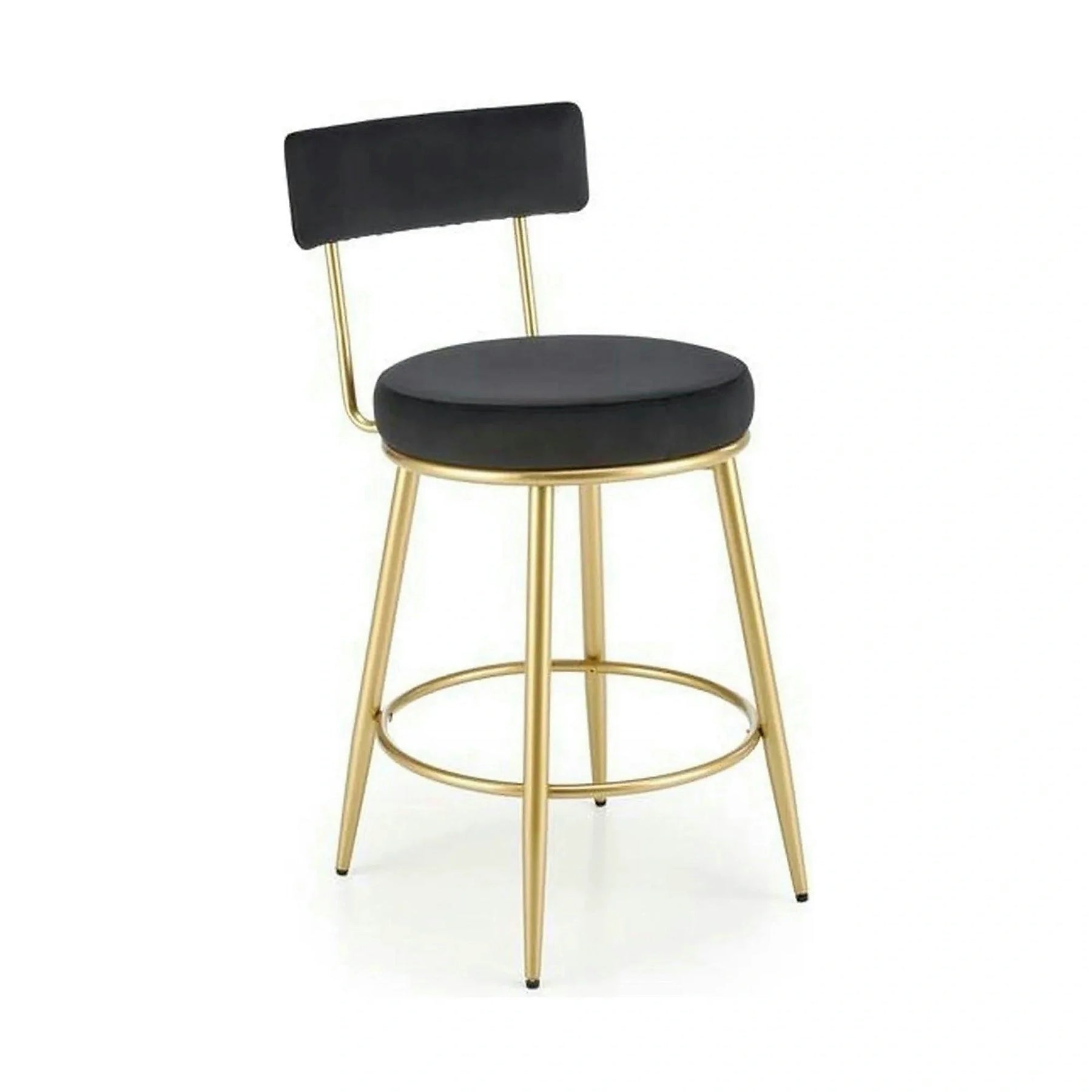 Scaun bar H115, stofă catifelata/otel, negru/auriu, 45×54×90 cm