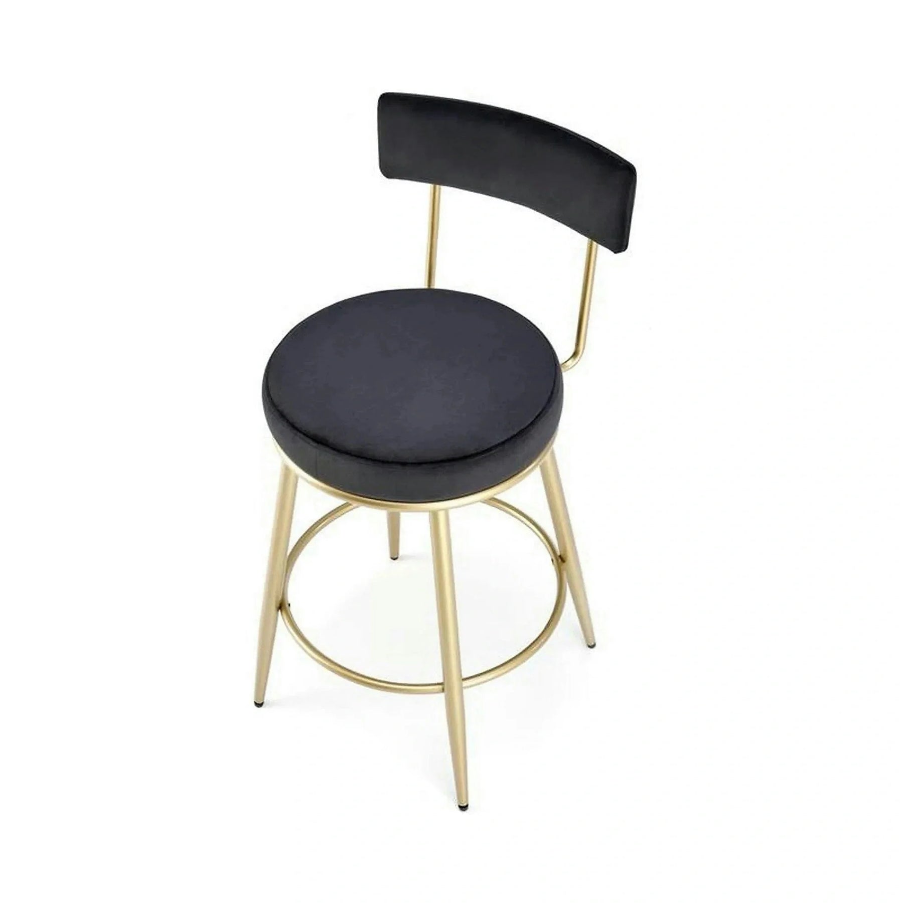 Scaun bar H115, stofă catifelata/otel, negru/auriu, 45×54×90 cm