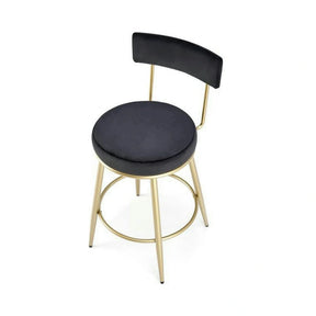 Scaun bar H115, stofă catifelata/otel, negru/auriu, 45×54×90 cm