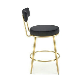 Scaun bar H115, stofă catifelata/otel, negru/auriu, 45×54×90 cm