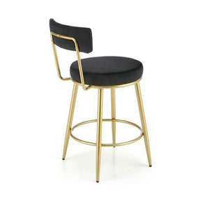 Scaun bar H115, stofă catifelata/otel, negru/auriu, 45×54×90 cm