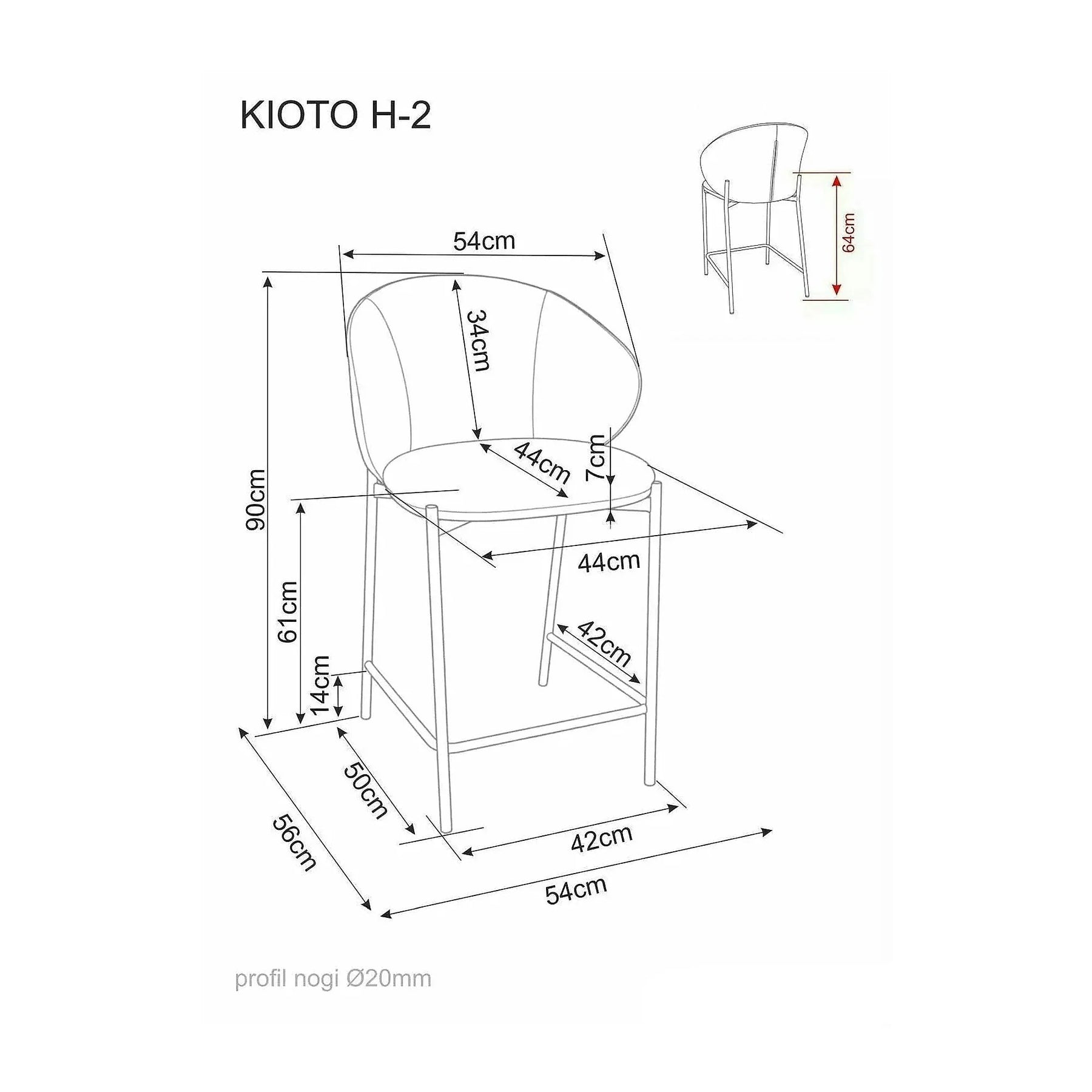 Scaun bar KIOTO H-2, bej deschis/cașmir, stofă/metal, 54x44x90 cm