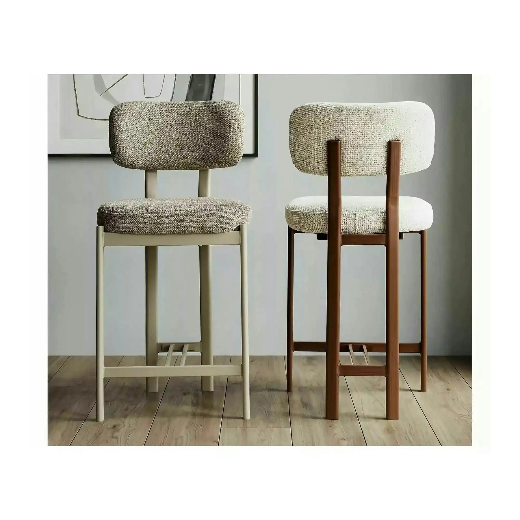 Scaun bar MISAKI H-2, bej deschis/nuc, stofă/metal, 45x44x92 cm