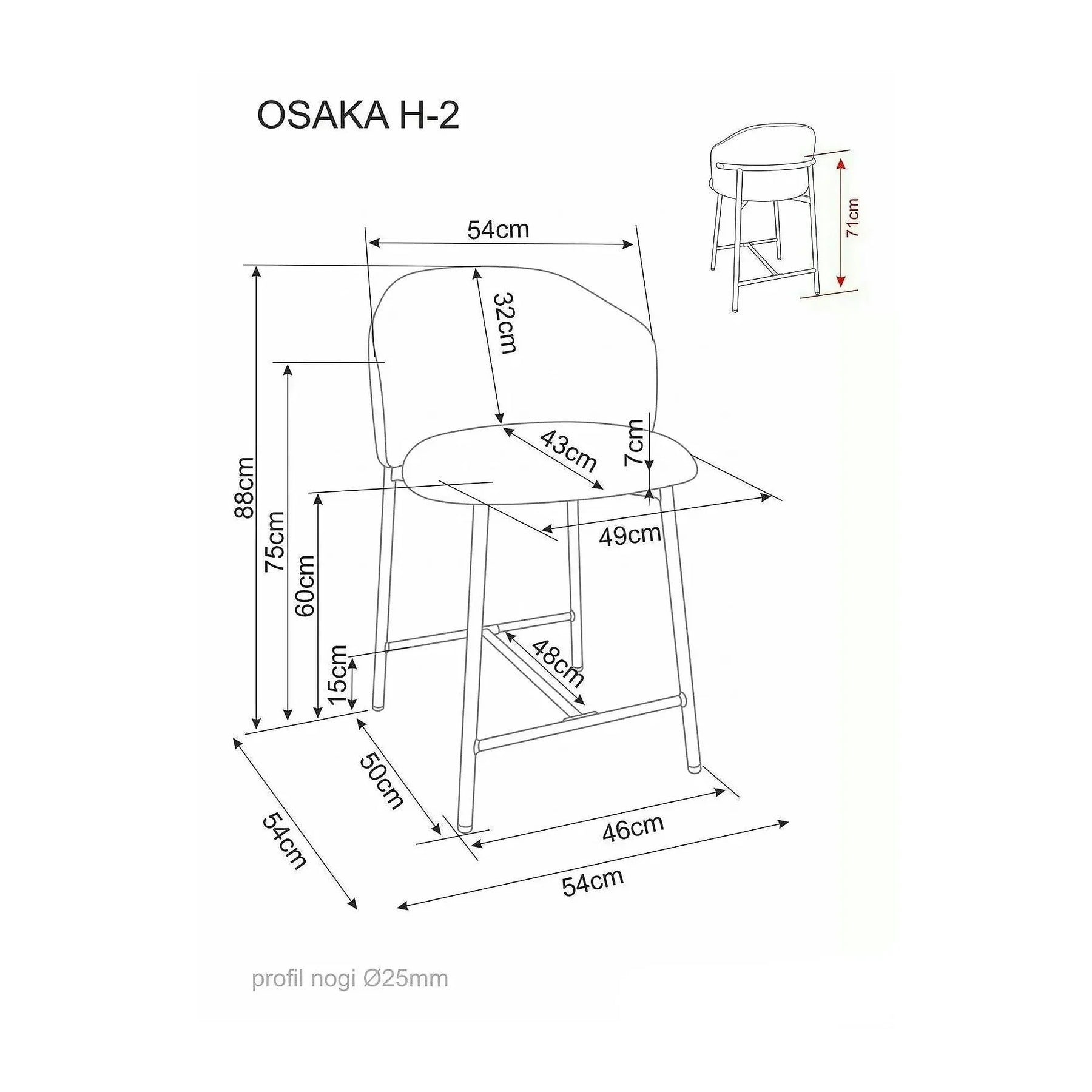 Scaun bar OSAKA H-2, gri/negru, stofă/metal, 54x43x88 cm