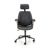 Scaun birou negru cu detalii din nuc, ideal pentru birou modern – primabucata