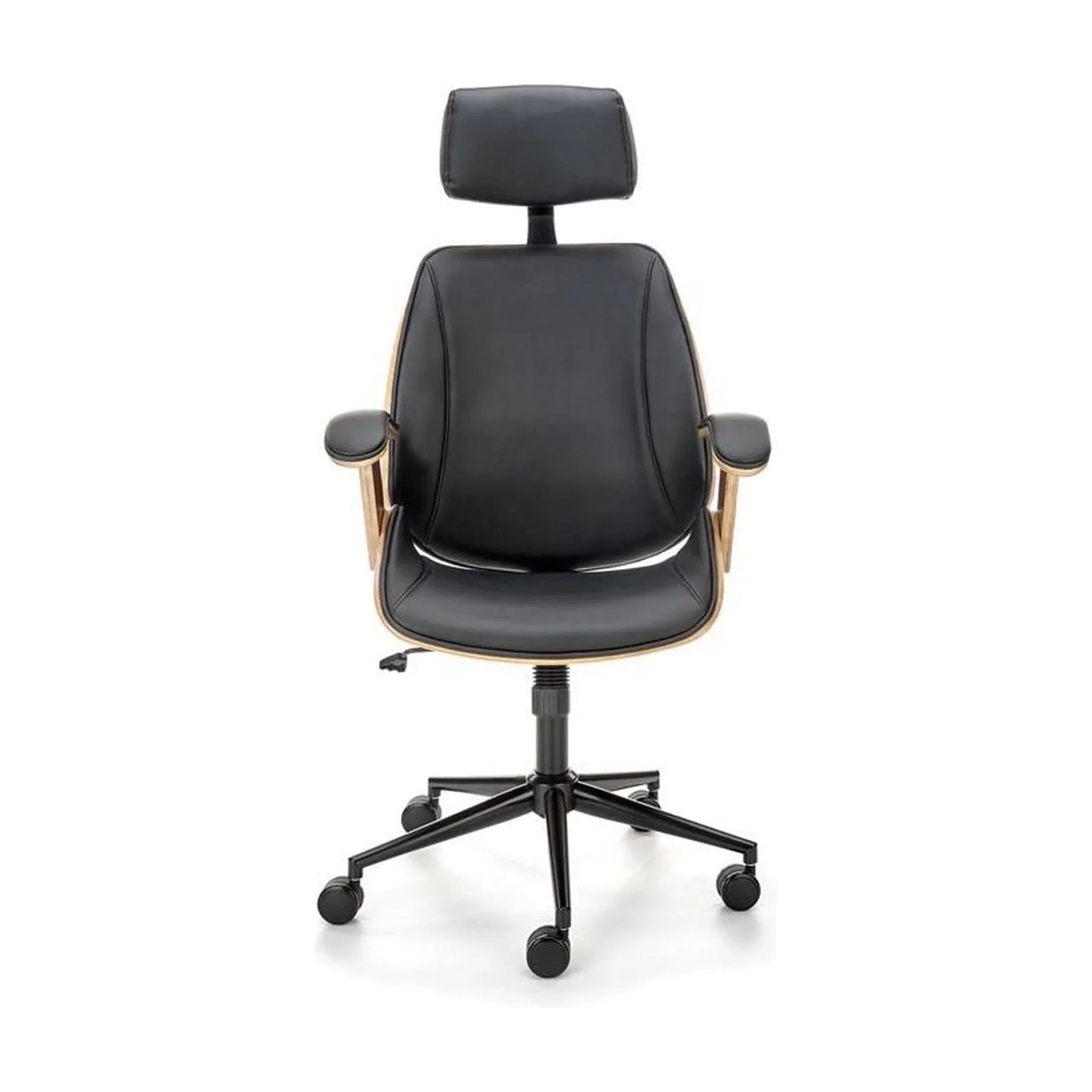 Scaun birou negru cu detalii din nuc, ideal pentru birou modern – primabucata