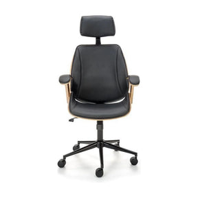 Scaun birou negru cu detalii din nuc, ideal pentru birou modern – primabucata