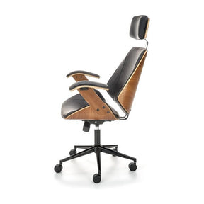 Scaun birou negru cu detalii din nuc, ideal pentru un birou modern – primabucata