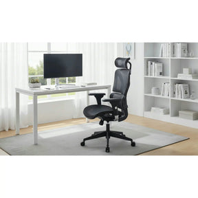 Scaun birou RANDY, stofă/plasa/plastic, negru, 77×70×118-128 cm