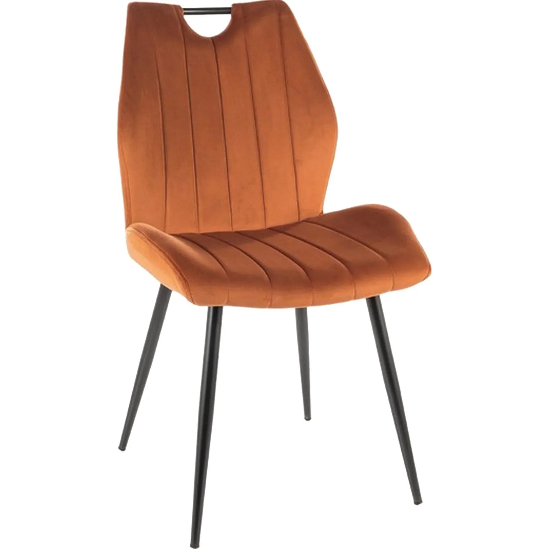 Scaun caramiziu cu picioare negre, design modern, ideal pentru dining – primabucata