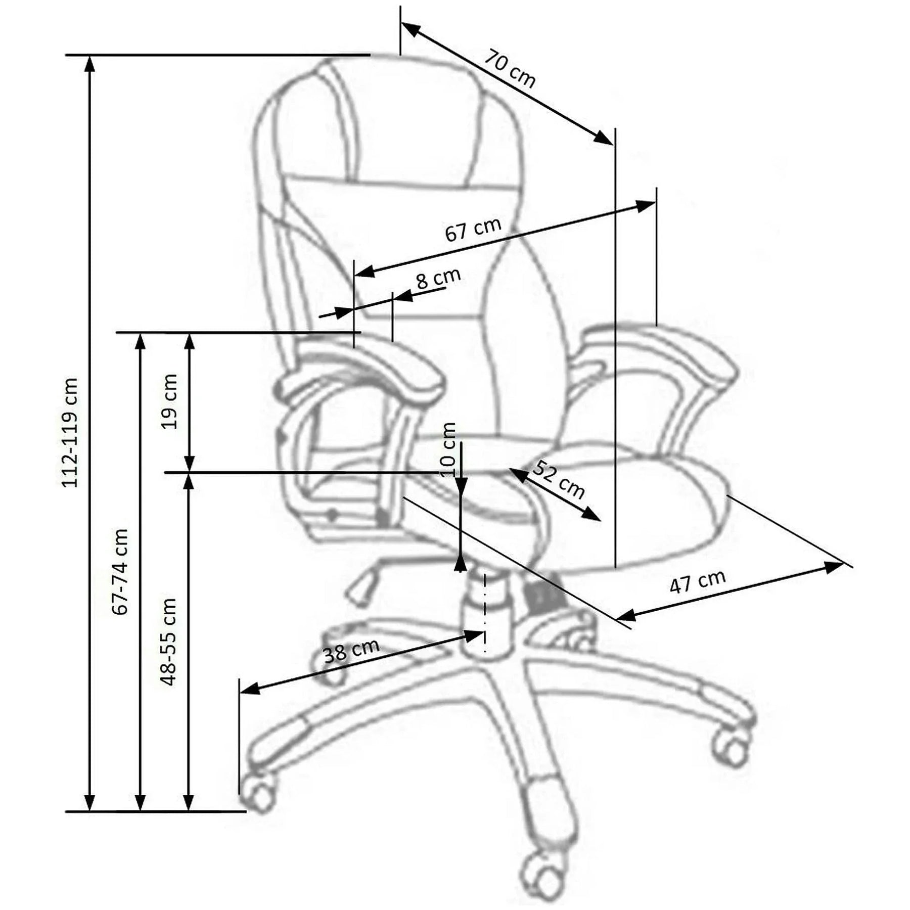 Scaun directorial DESMOND, piele ecologică/cauciuc, gri, 67×70×112-119 cm