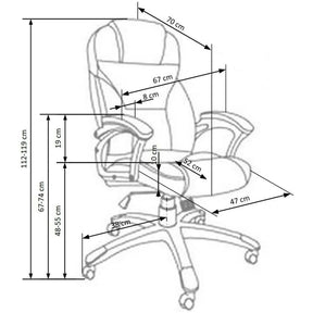 Scaun directorial DESMOND, piele ecologică/cauciuc, gri, 67×70×112-119 cm