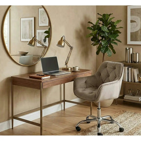 Scaun fotoliu birou Q-190, bej inchis - Bluvel 40/crom, stofa catifelata/metal, 60x44x80/91 cm