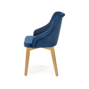 Scaun albastru cu brațe, din material textil, ideal pentru living – primabucata