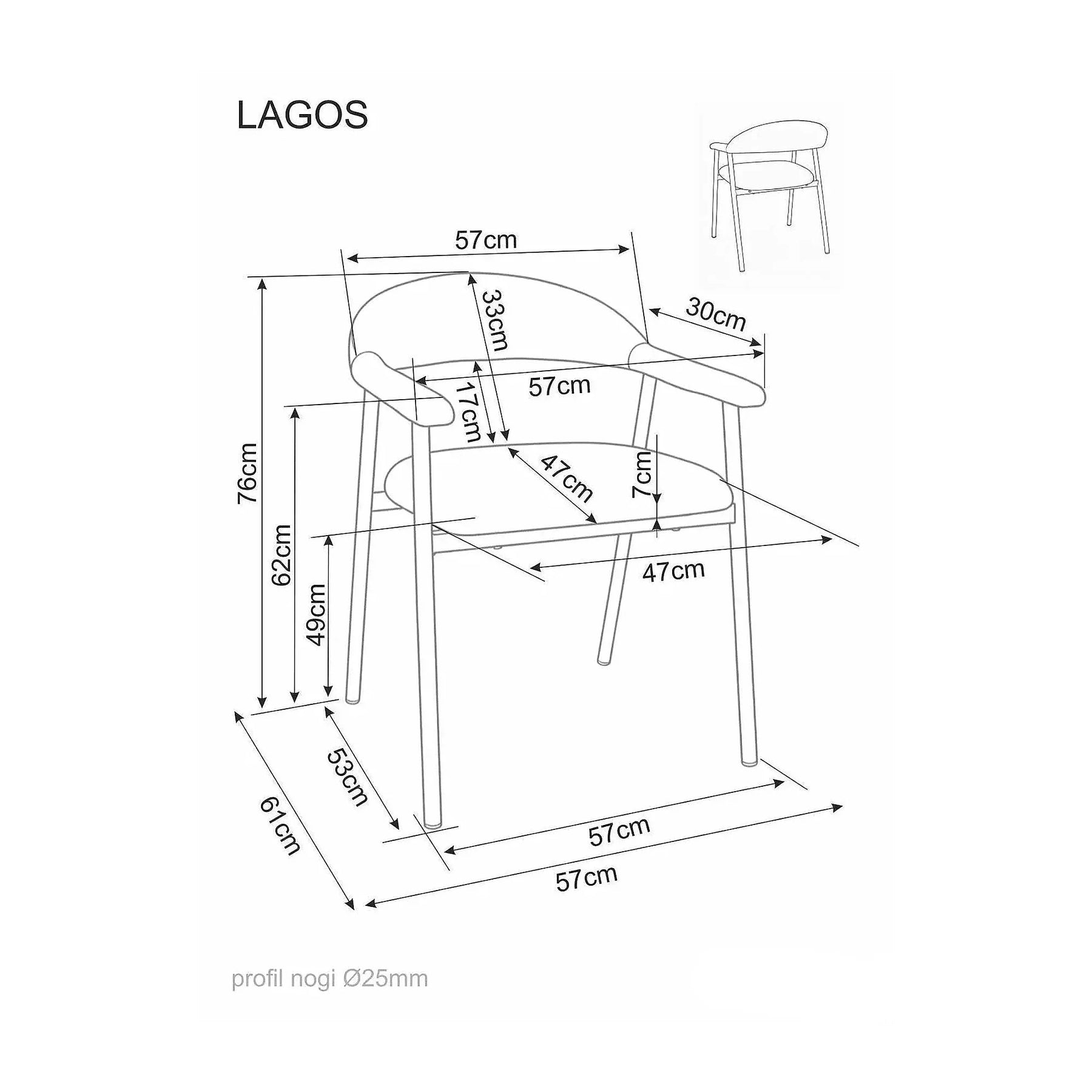 Scaun LAGOS D, metal, nuc