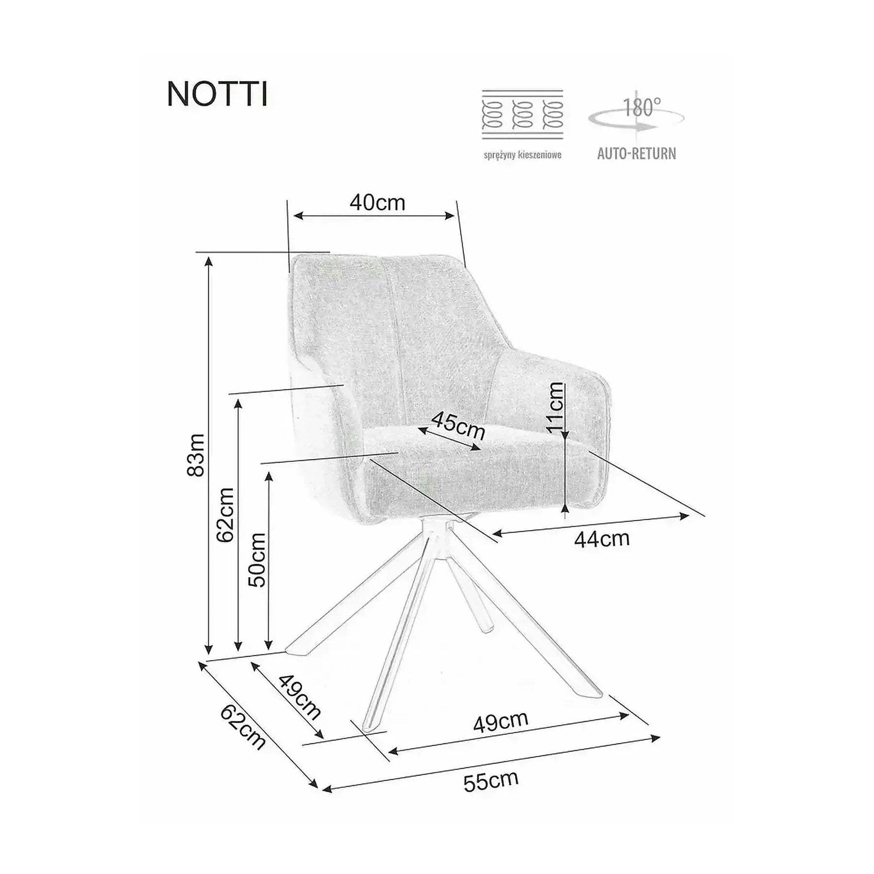 Scaun NOTTI, maro/negru, stofă/metal, 55x45x83 cm