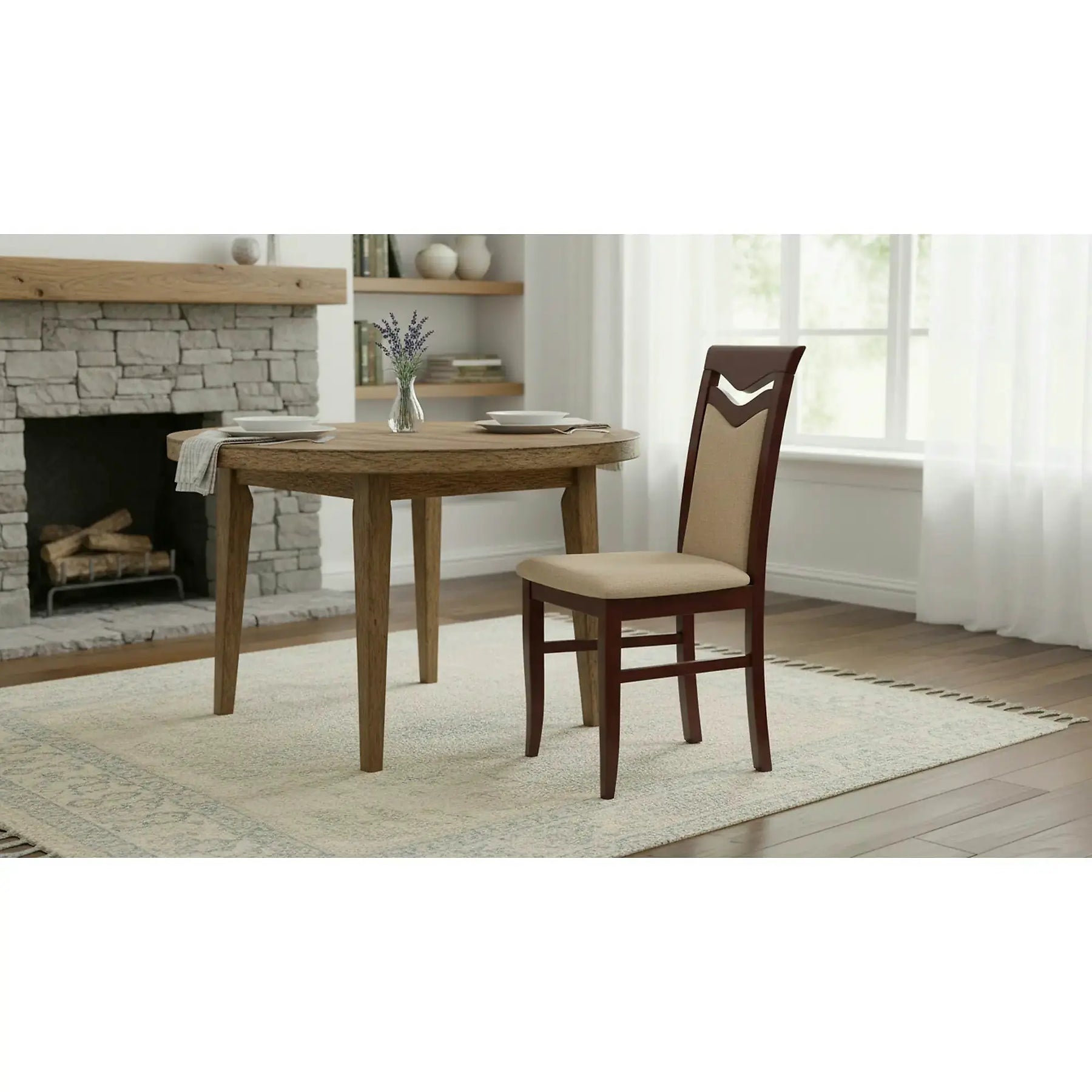 Scaun tapitat CITRONE, stofă clasică/lemn de fag, bej/nuc, 44×43×96 cm