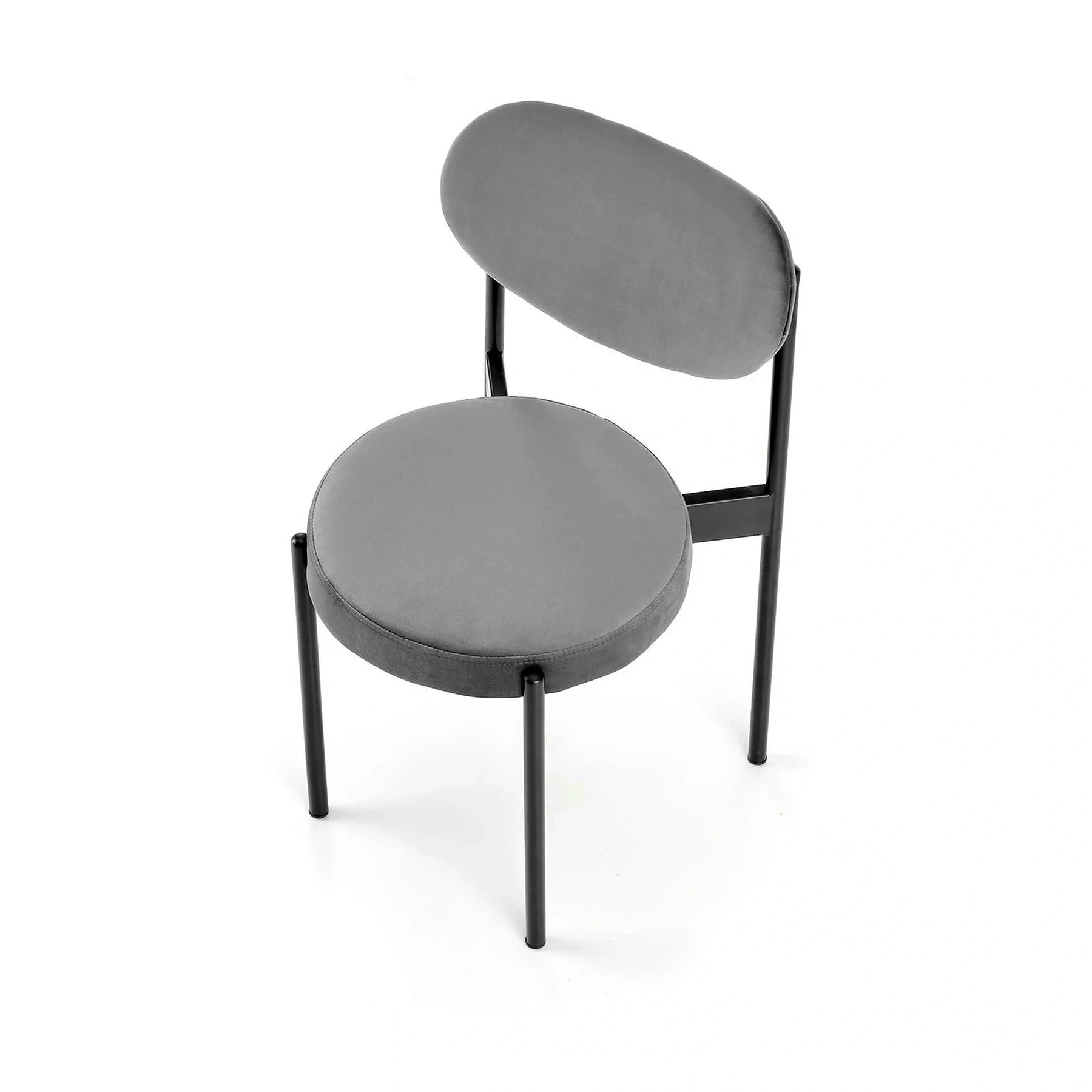 Scaun tapitat K509, stofă catifelata/otel, gri/negru, 42×48×80 cm