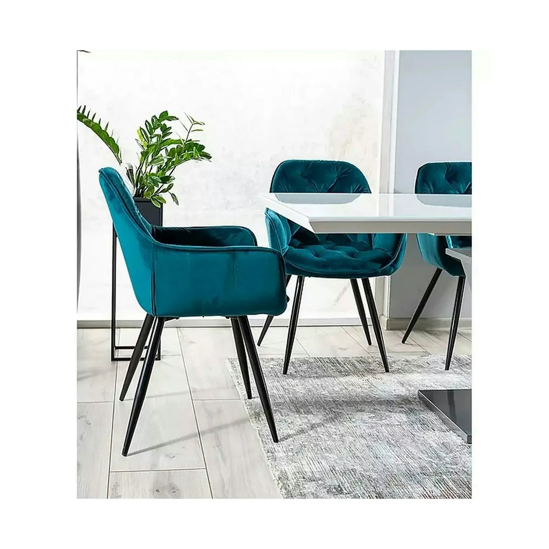 Scaun tapitat modern CHERRY, stofă catifelata/metal, turcoaz/negru, 57×58×87 cm
