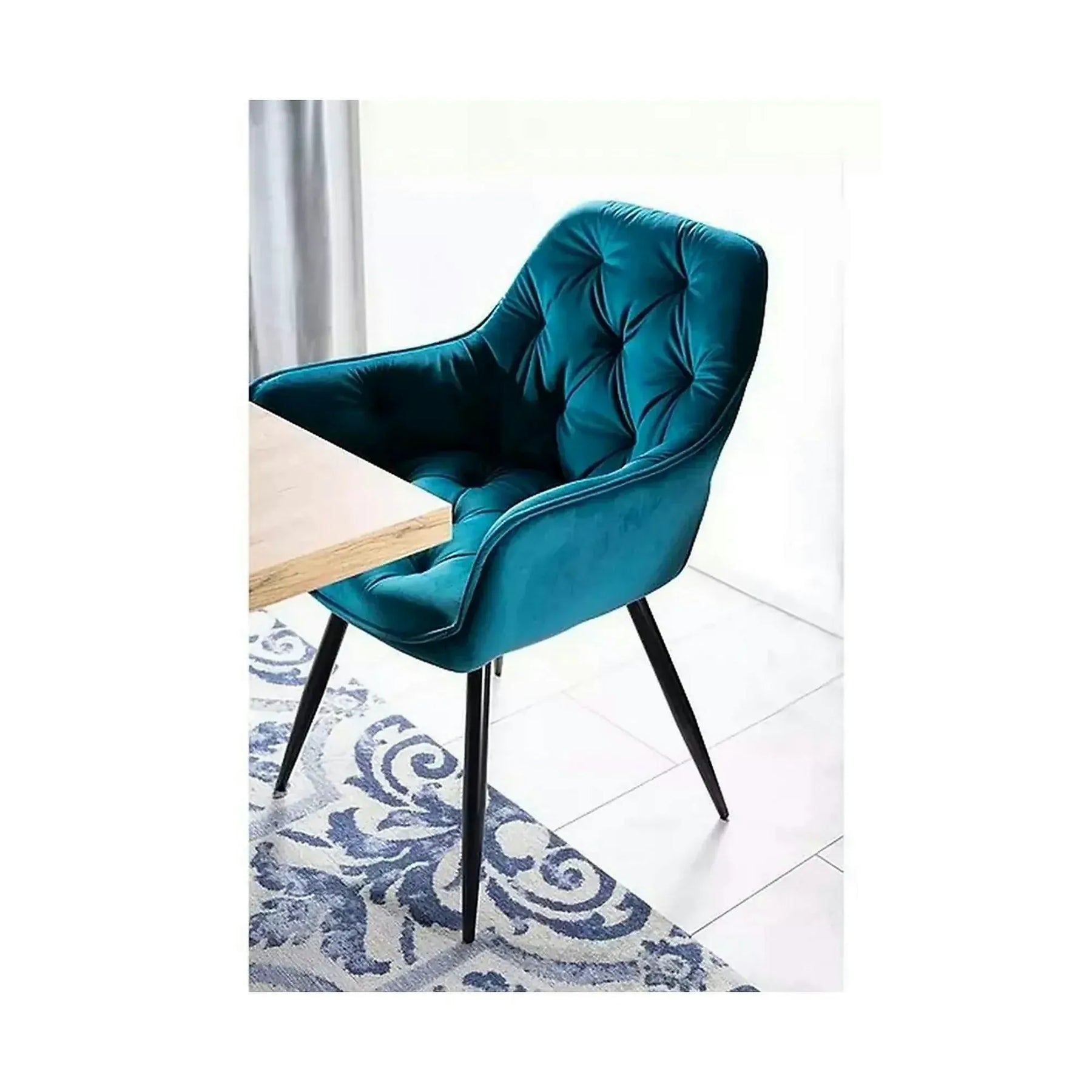 Scaun tapitat modern CHERRY, stofă catifelata/metal, turcoaz/negru, 57×58×87 cm