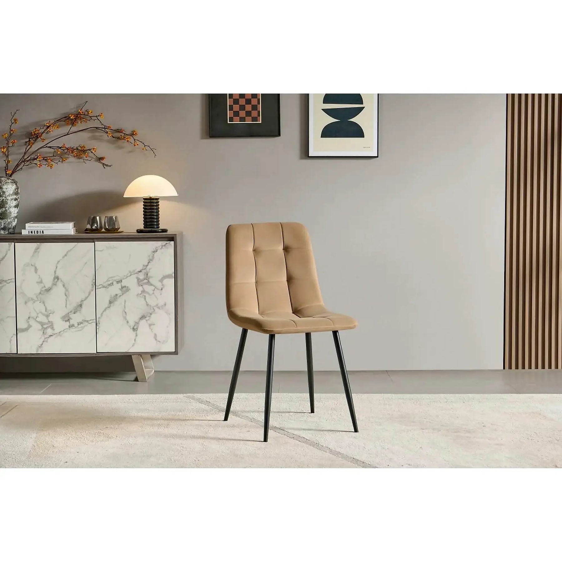 Scaun TED NEW, stofă catifelata/metal, bej închis/negru, 46×54×88 cm