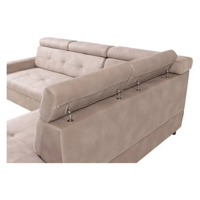 Coltar extensibil MATRAS, sezlong dreapta, stofa catifelata bej - Letto 11, cu lada depozitare si tetiere reglabile, 263x205x98 cm