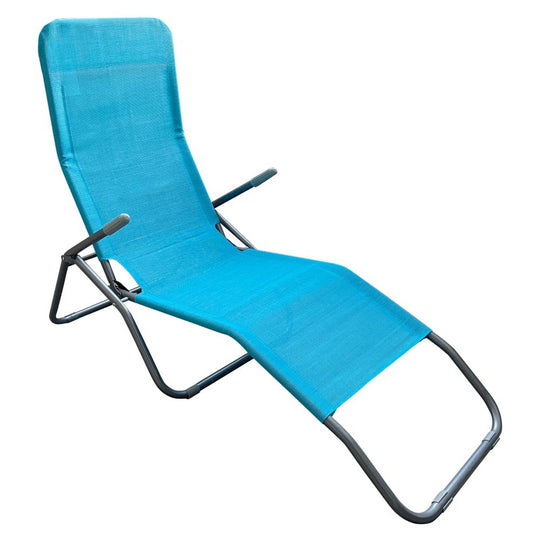 Sezlong gradina SELNO, gri/albastru, metal/tesatura, 58x160x97 cm