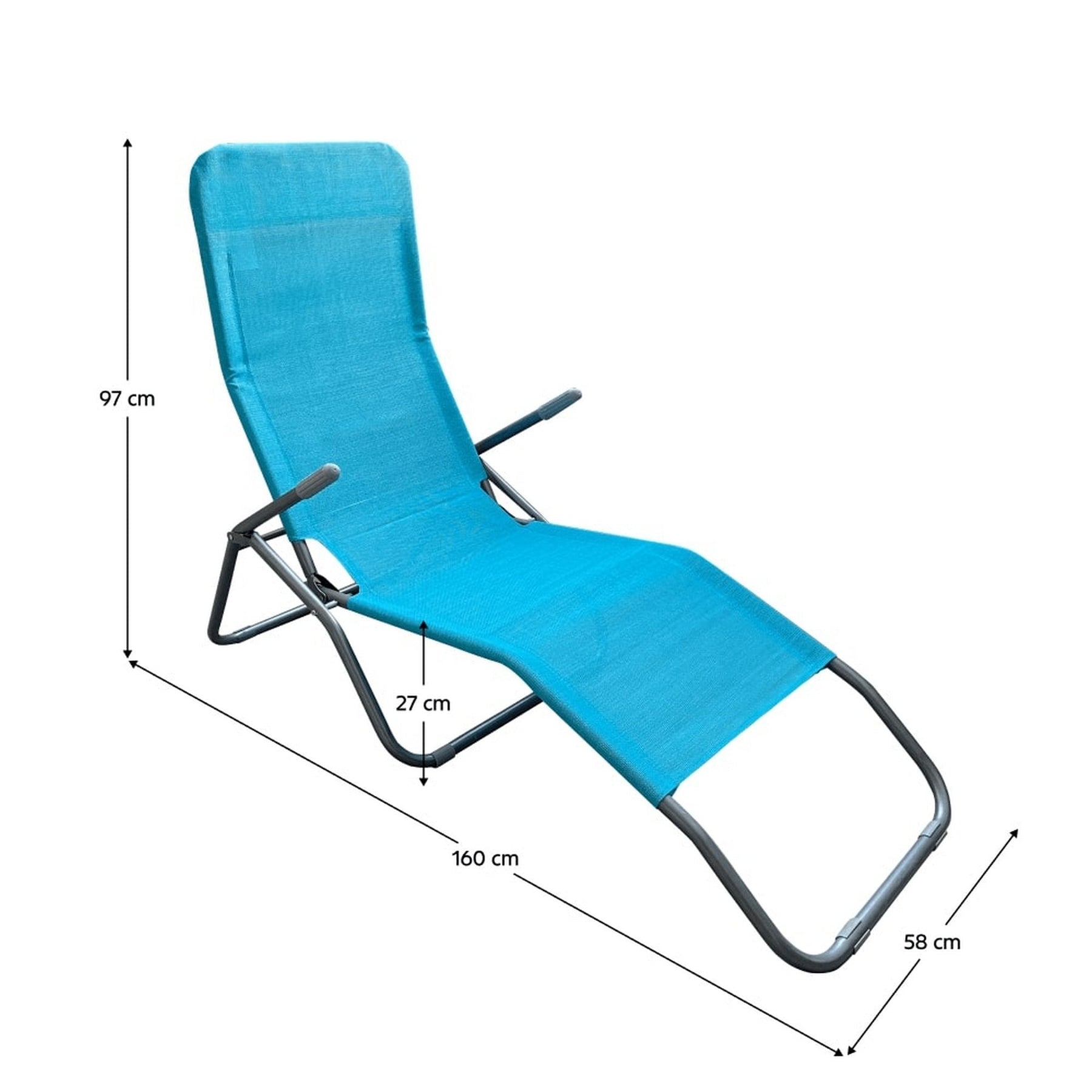 Sezlong gradina SELNO, gri/albastru, metal/tesatura, 58x160x97 cm