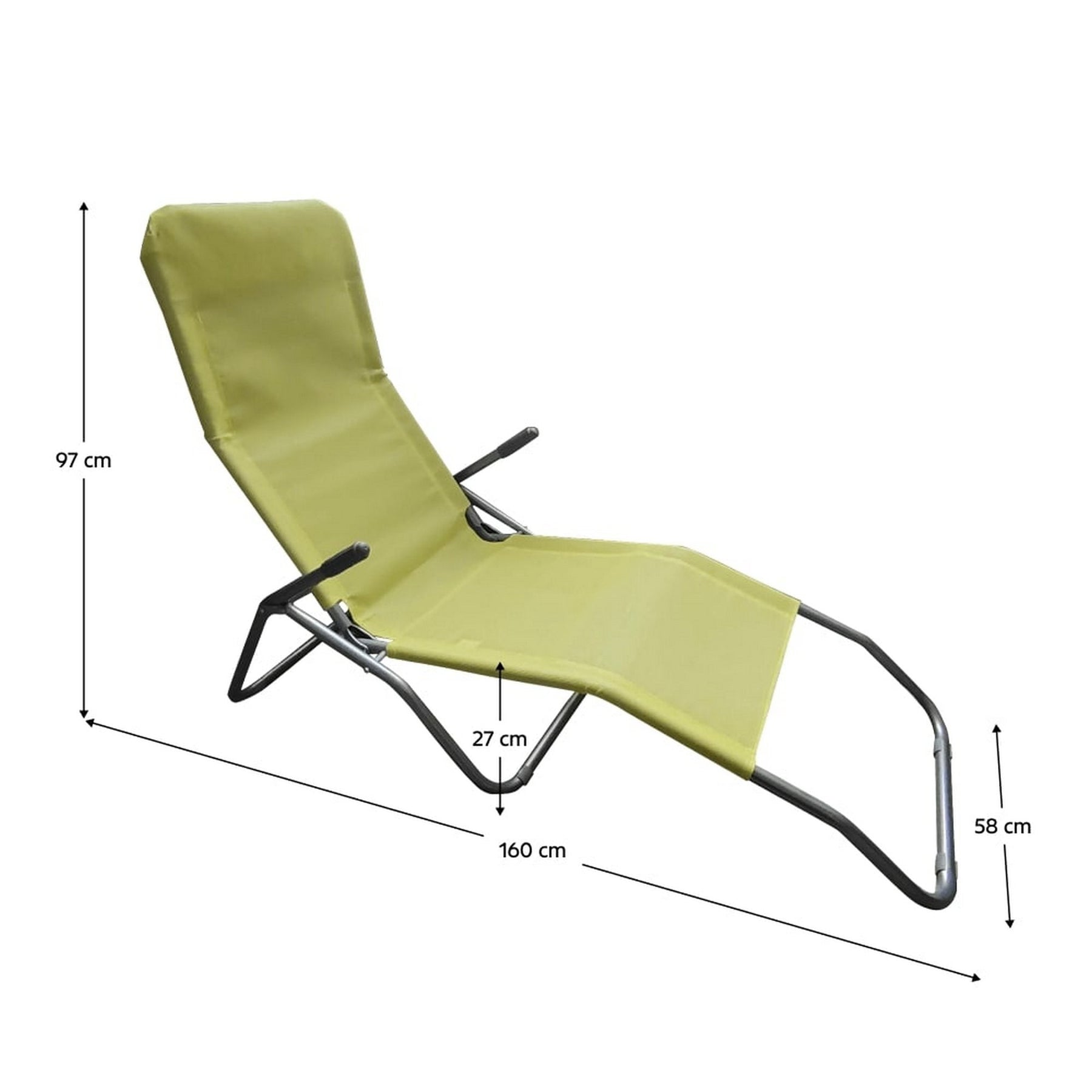 Sezlong gradina SELNO, verde/gri, metal/tesatura, 58x160x97 cm