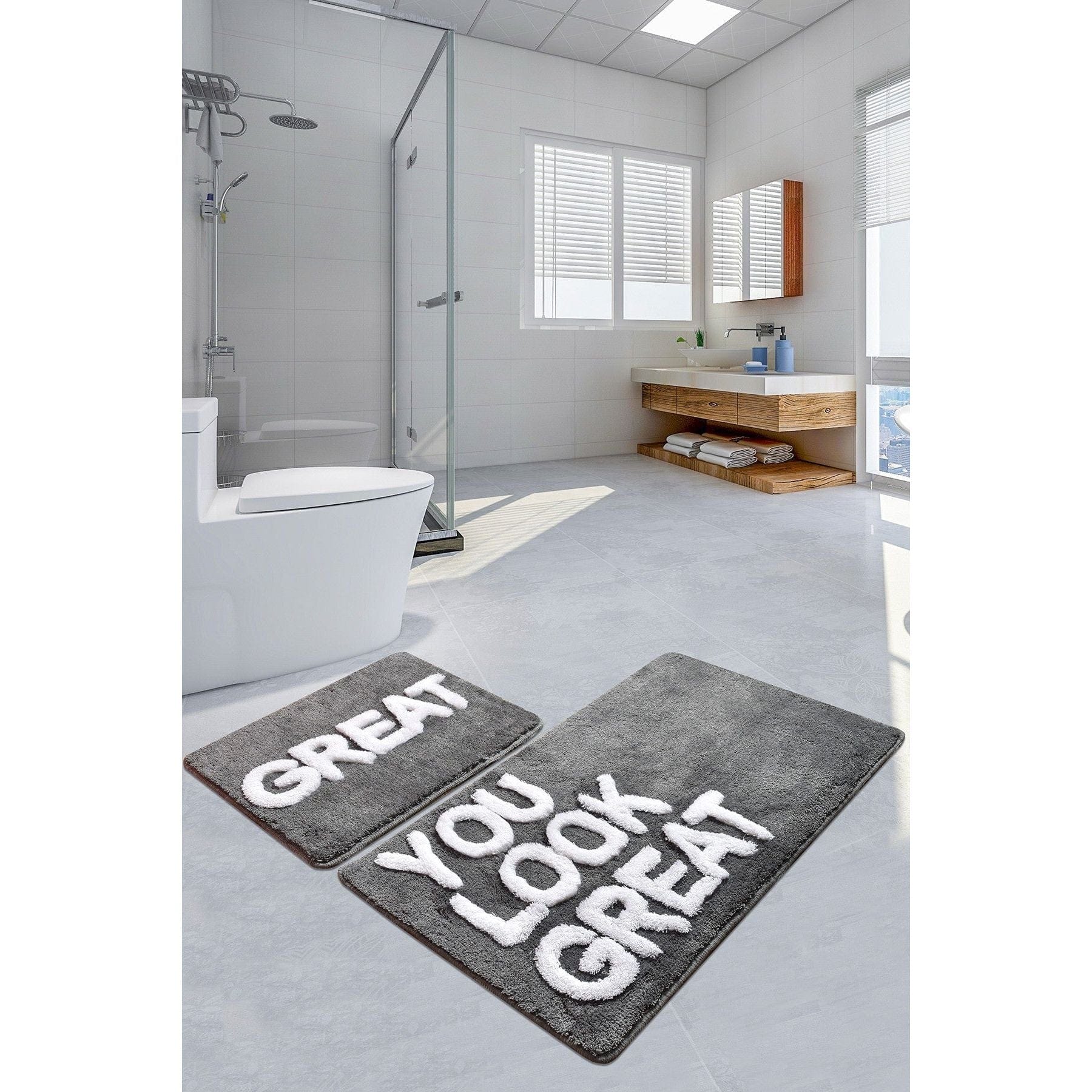 Set 2 covorase GREAT, forma dreptunghiulara, gri, acril