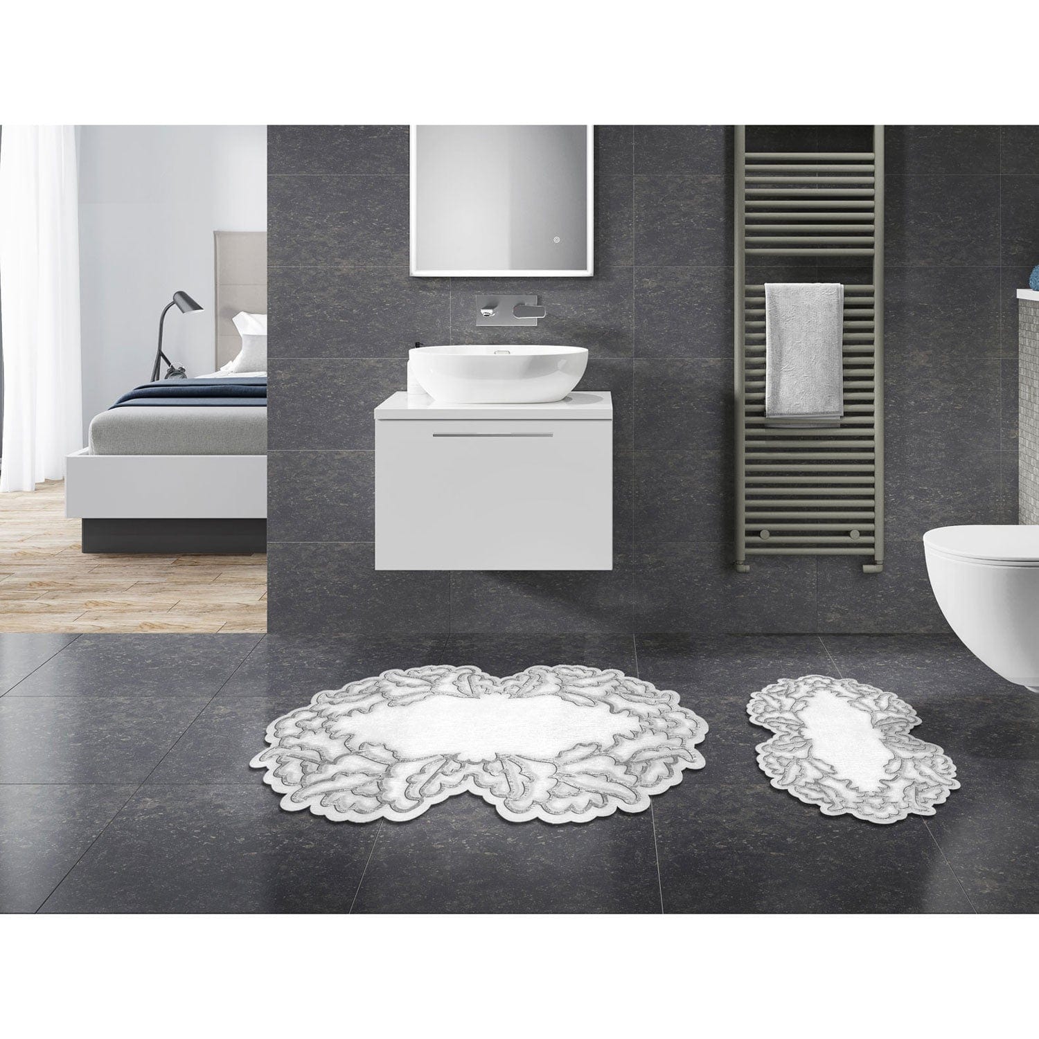 Set 2 covorase baie AMSTERDAM OCN-33857, gri/alb