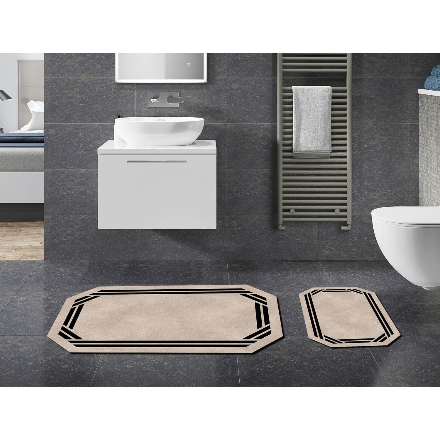 Set 2 covorase baie AMSTERDAM OCN-33860, negru/bej