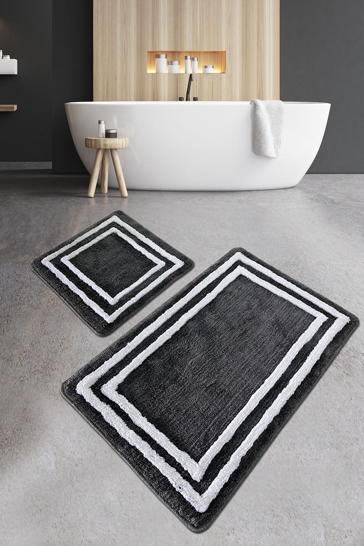 Set 2 covorase baie AMSTERDAM OCN-33902, negru/alb