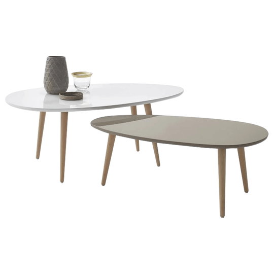 Set 2 măsuţe de cafea, alb/gri, DOBLO