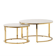 Set 2 masute DEVNET 2 NEW, alb cu efect de marmura/auriu, ceramica/otel