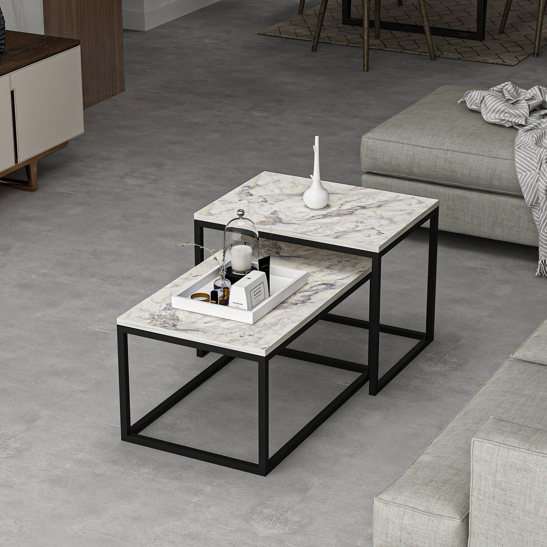 Set 2 masute cafea AMSTERDAM OCN-31677, alb/negru