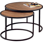Set de 2 măsuțe de cafea rotunde, nuc și negru, ideale pentru un living modern – primabucata
