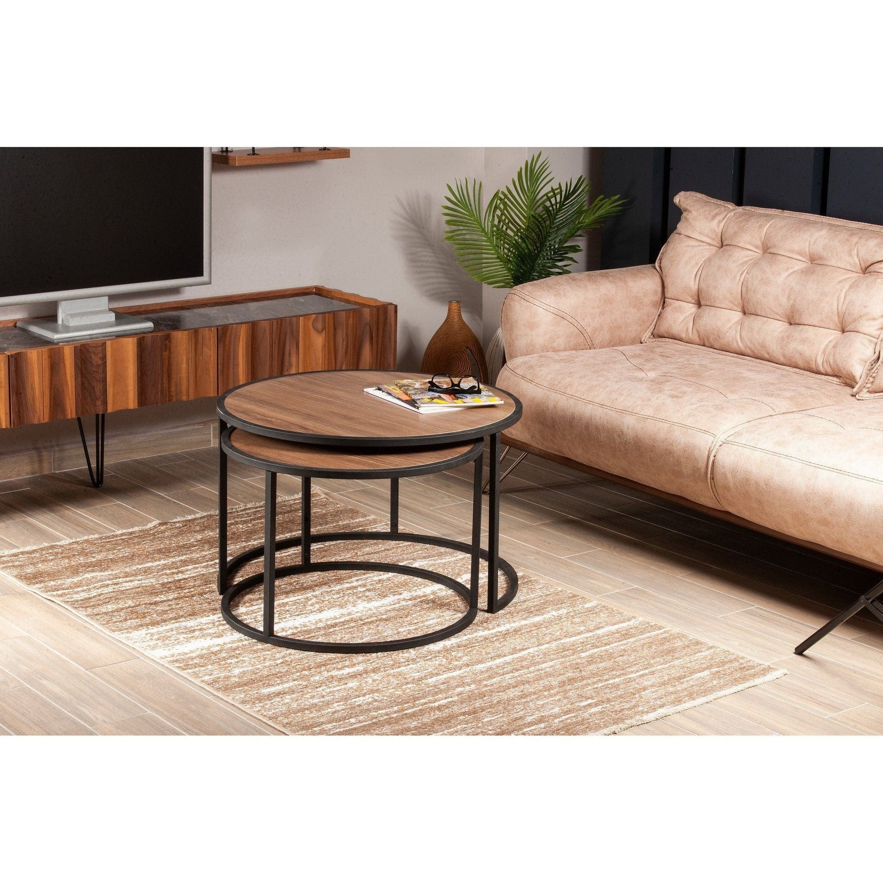 Set 2 masute cafea AMSTERDAM OCN-31768, nuc/negru