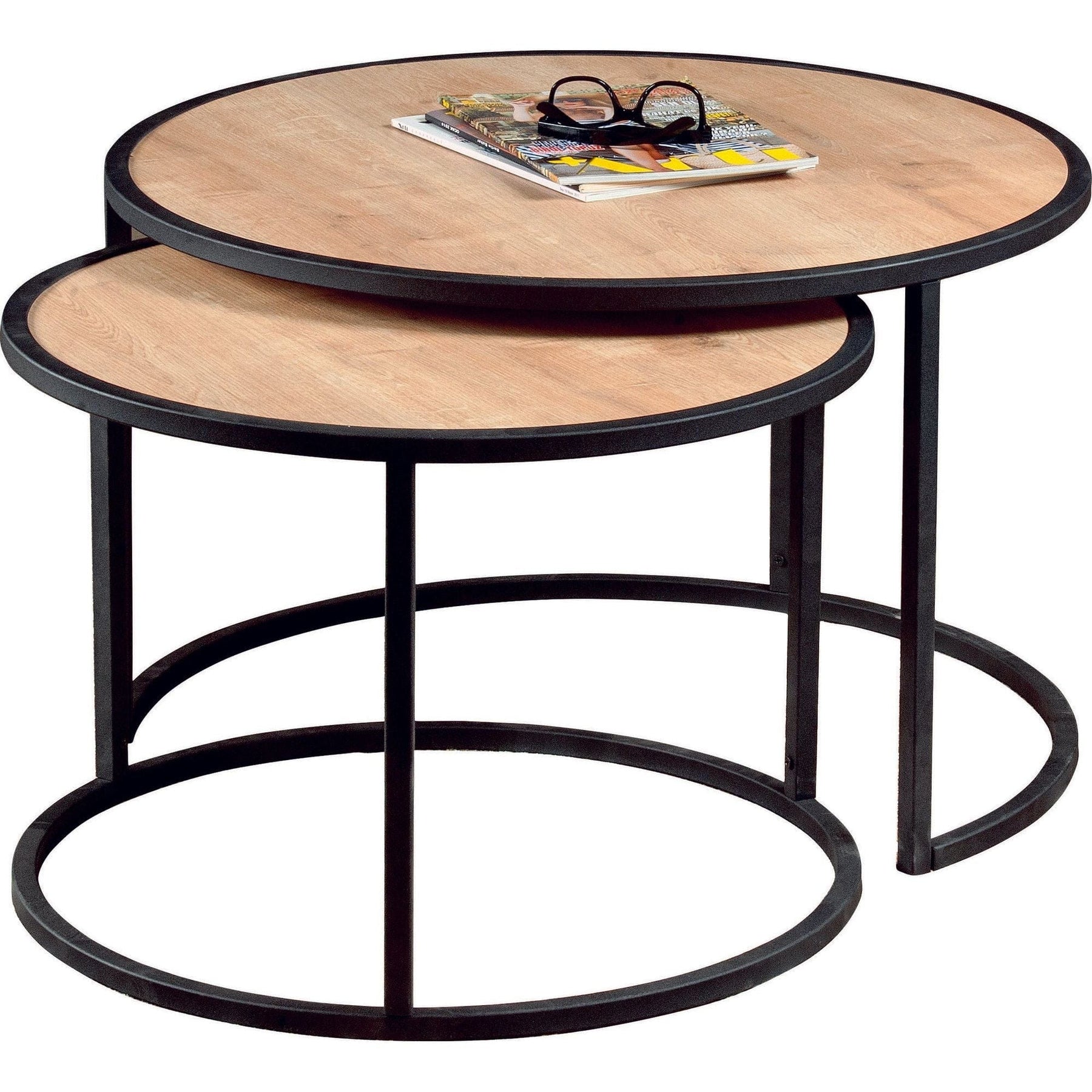 Set de 2 măsuțe de cafea stejar/negru, ideale pentru un living modern – primabucata